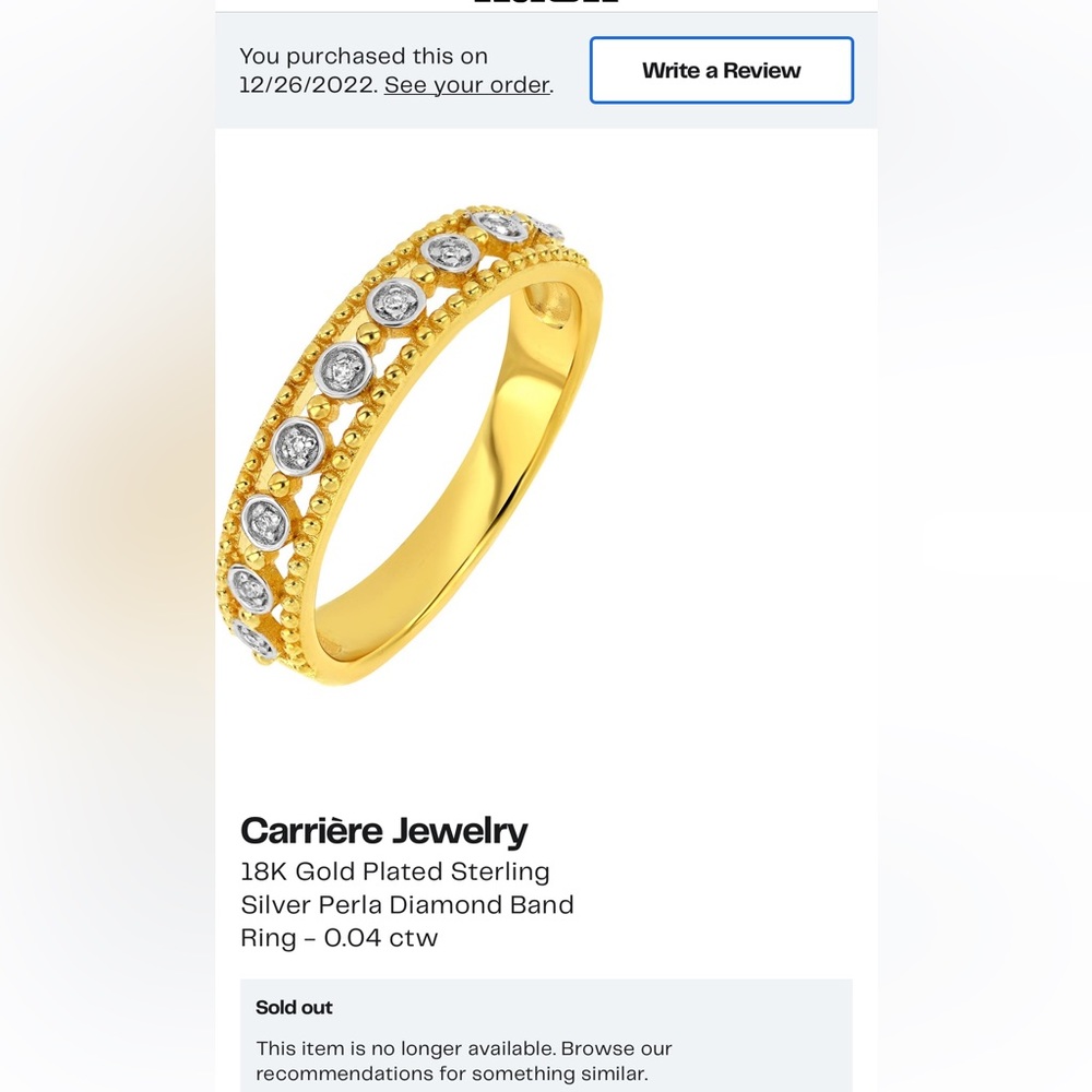 Carriere jewelry 18k gold plated sterling g silver perla diamond ring 7